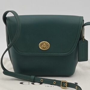 Coach 1941 Originals Glovetanned Leather Turnlock Pouch, Green/ Brass